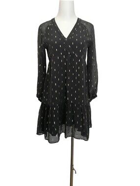 🐞🐞 100% silk, Black Metallic Dot V-Neck Women's Dress